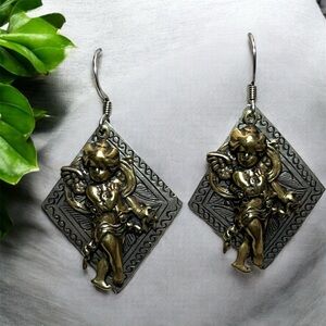 Silver and Gold Cherub Drop Earrings